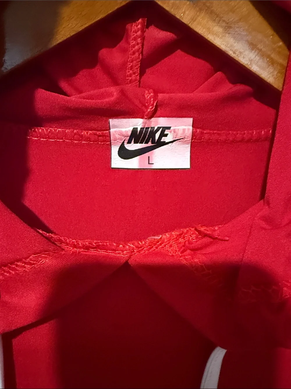 Nike Red Hooded Short Sleeve Athletic Tee with White Accents Size L
